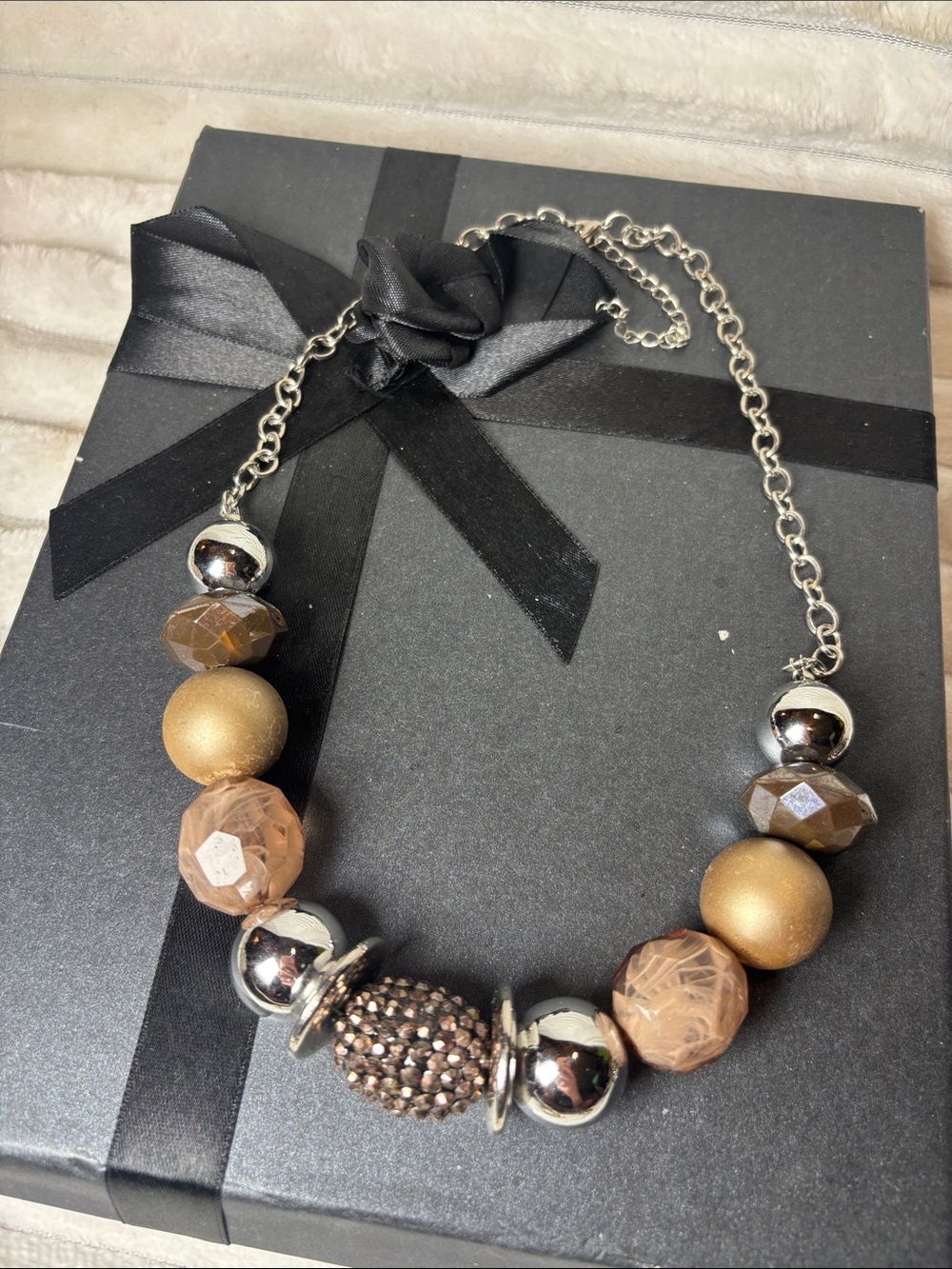 Gold and Brown Beaded Statement Necklace